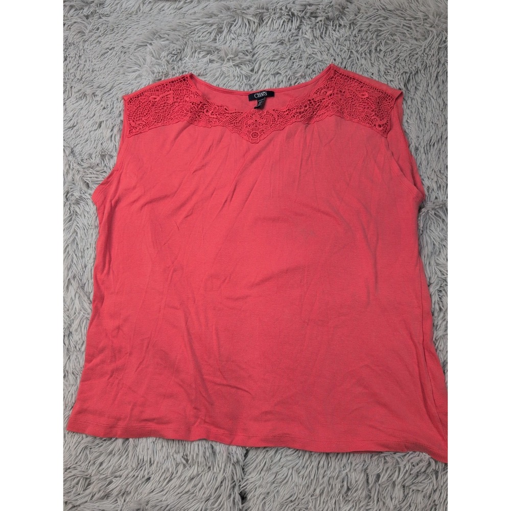 Chaps Shirt Womens 2X Pink Lace Blouse Casual Comfort Sleeveless Top